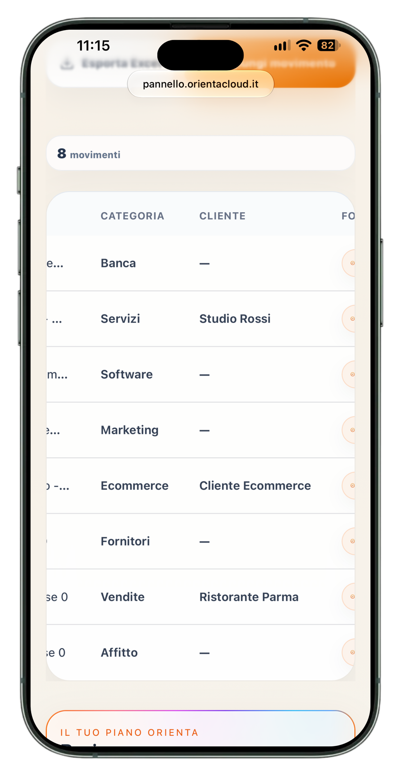 Vista mobile di Orienta con la seconda fase del modulo Movimenti