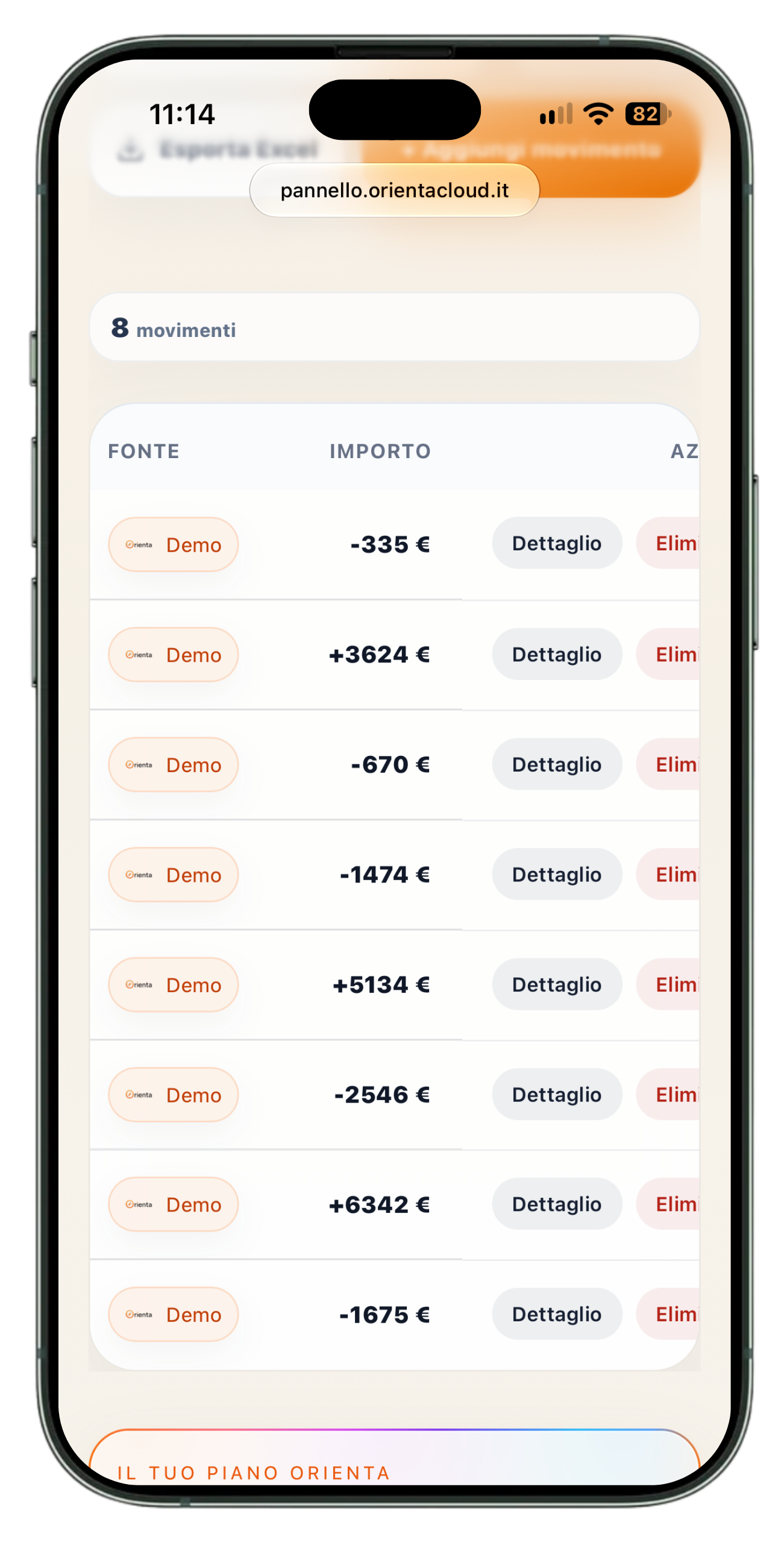 Vista mobile di Orienta con la terza fase del modulo Movimenti